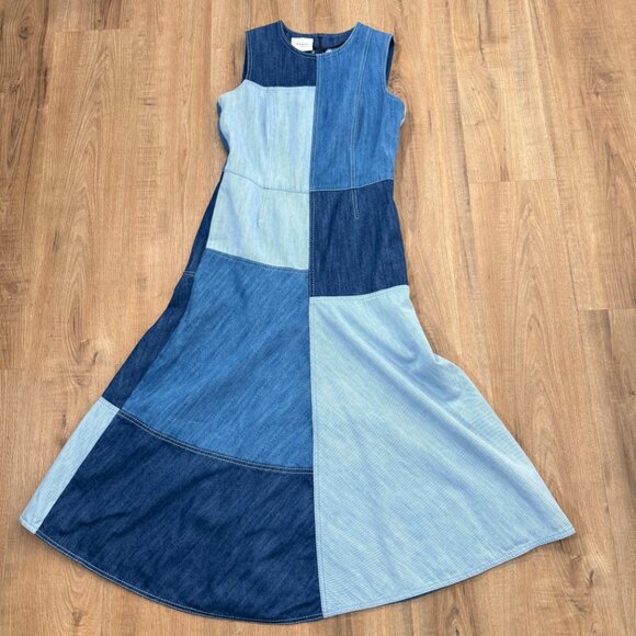 Akris Punto Denim Patchwork Denim Midi Dress Scandi Luxury Artsy - Picture 4 of 12